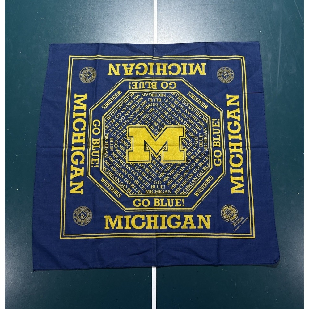 Vintage University Of Michigan Bandana 22x21 Wolverines Blue Yellow 80s 90s